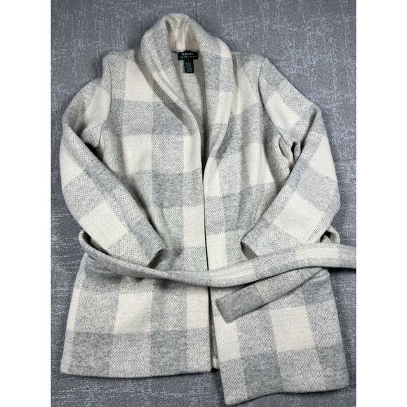 Lauren Ralph Lauren VTG 100% Lambs Wool Wrap Cardigan Sweater Belted Sz Small - Picture 1 of 7